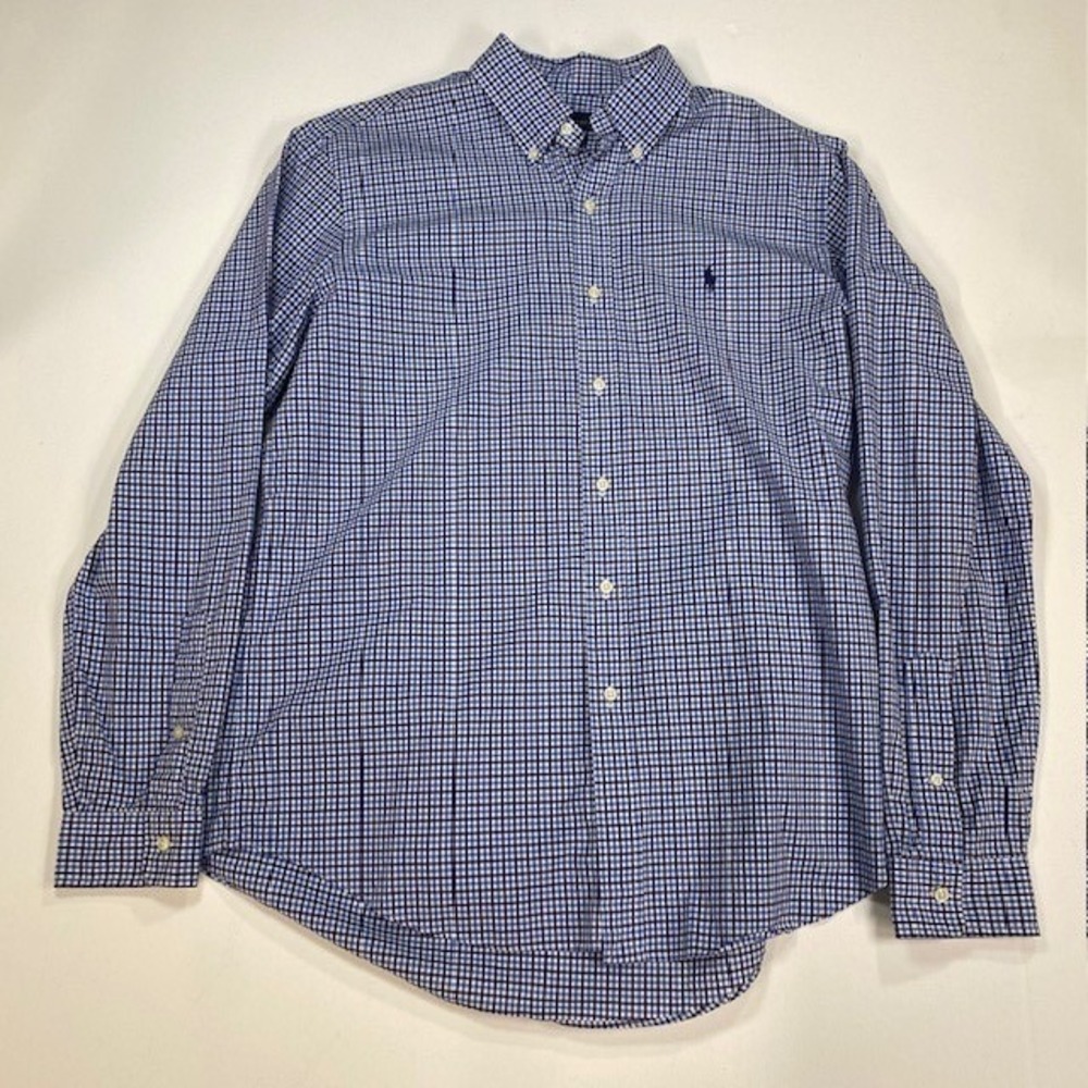 Ralph Lauren Button Down Shirt Blue Gingham Check Classic Fit Long Sleeve Mens L